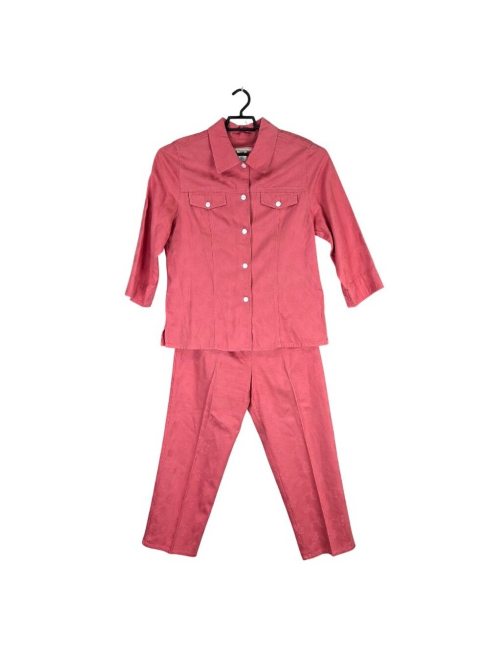 Womens Susan Bristol 2 Piece Pink Jacquard Button Up Jacket & Pant Set Size L 10